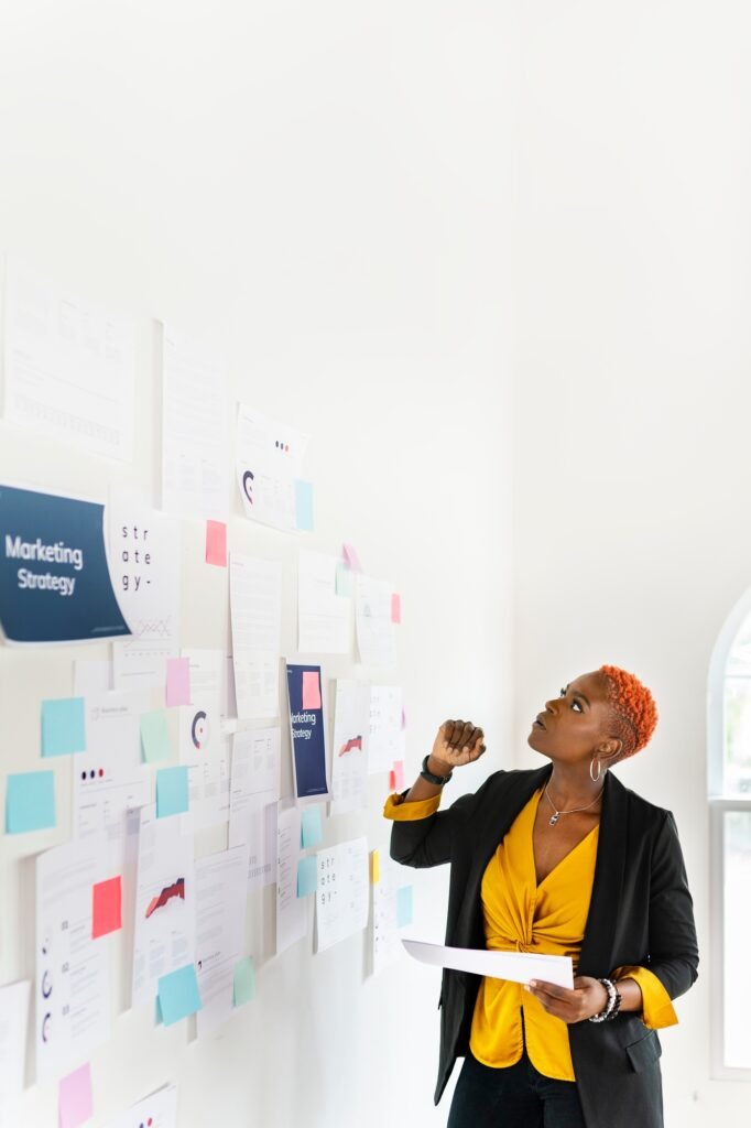 Cool black businesswoman planning a marketing strategy
